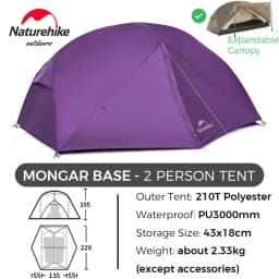 Naturehike Mongar 2 UL/PRO 1-2 Person Backpacking Tent Nylon Waterproof Ultralight Travel Trekking Shelter Tent with Footprint