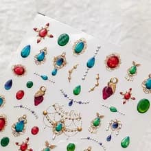 Elegant Gold Scepter 5D Nail Art Stickers Gorgeous Gemstone Luxury Courtly Pattern Necklace Frame Self Adhesive Manicure Decals