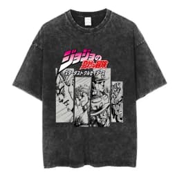 Vintage Washed Anime Jojo Bizarre Adventure T-shirt Giorno Giovanna Manga Graphic T-shirts Men's Clothing Cotton Casual T shirts