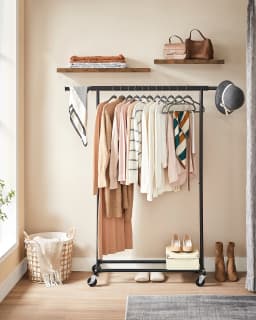 SONGMICS Clothes Rack on Wheels, Heavy Duty Clothes Rail, with Extendable Hanging Rail, 90 kg Load Capacity, Portable
