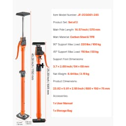 SucceBuy 2-Pack Cabinet Jack Support Pole Steel Telescopic Quick Support Rod Adjustable 3rd Hand System for Lifting Cargo Bars