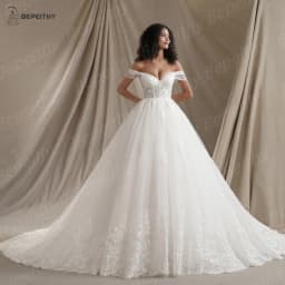 BEPEITHY Customized Lace Wedding Dresses For Women Bride Short Sleeves 2026 Glitter Vintage Bridal Plus Size Gown Vestidos Novia