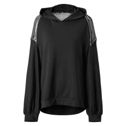 [EAM] Black Grid Hollow Out Big Size Casual Sweatshirt New Hooded Long Sleeve Women Fashion Tide Spring Autumn 2026 CPG6782