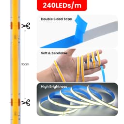 AC 220V 110V COB LED Strip 5M 10M 20M 50M Flexible LED Tape Ribbon with 2pin Cable/EU US Plug 240LEDs Density Linear Light