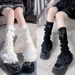 Cute Lace Flared Knitted Long Legs Warmers Y2K Leg Stockings White Harajuku Socks White Foot Cover Lolita Over Knee Leg Warmer