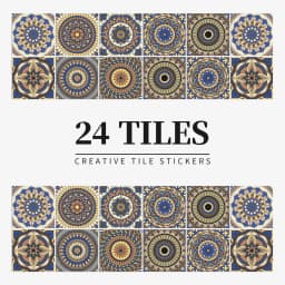 24 Pieces of Mandala Retro Pattern Glossy Self-adhesive Tile Stickers for Kitchen and Bathroom Removable Waterproof Wall Sticker
