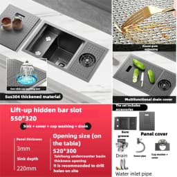 Cup Washer Hidden Bar Sinks With Lid MultifunctionalStainless Steel Kitchen Sink Single Slot Undermount Bowl