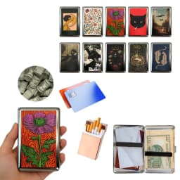 Multi-function Card Holder with Easy Snap Art Deco Illustration Versatile Metal Cigarette Case Vintage-Style Gift for Him & Her