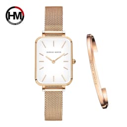 Rectangle Ultrathin Nordic Simple Style Japan Quartz Movement Fashion Stainless Steel Mesh Silvery Bracelet Belt Ladies Watches