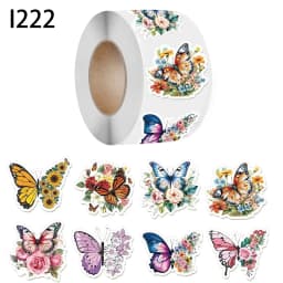 500Pcs /1 Rolls 3.8cm/1.5 inch Butterfly Flower Shaped Sticker Decoration Gift Box Sticker Label Stationery Sticker