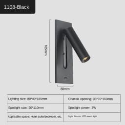 Modern LED Wall Lamp Embedded Wall Lamp Bedroom Bedside Living Room Study Indoor Reading Light Black/copper with USB Interface