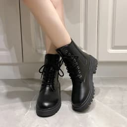 New Winter Mid-top Thick Heel Round Toe Motorcycle Shoes Comfortable and Fashionable Glossy/matte Women's Boots