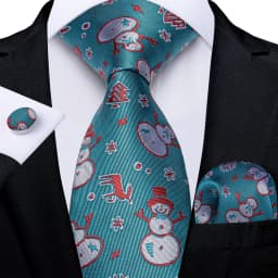 Blue Green Christmas Men tie Set with Handkerchief Cufflinks Wedding Prom Groom Accessories Perfect Gift for Men
