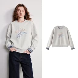 TOYOUTH Women's Pullover 2026 Spring New Crew Neck Plaid Patchwork Double-layered Pony Embroidery Loose Top