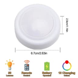 Battery Operated Puck Lights,16 Color Changing LED Push Lights Wireless,Warm/White Rechargeable Light for Under Cabinet,Closet