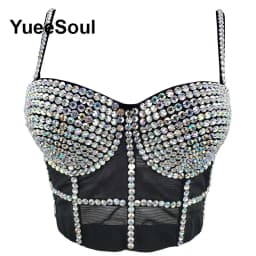 Black Y2K Tops White Rhinestone Sequins Tassel Slim Crop Top New Gothic Party Club Wedding High Street Sexy Corset Top Camis
