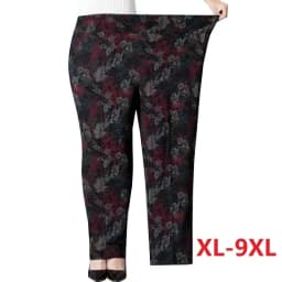 Extra Large Size 9XL Middle-aged Women Pants New Autumn Elastic High Waist Casual Trousers Winter Velvet Female Straight Pants