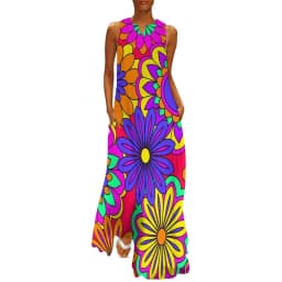 Retro Psychedelic Op Art Dress Black White Circles Night Club Maxi Dress Street Wear Bohemia Long Dresses Summer V Neck Vestidos