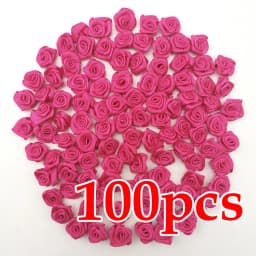 (100 Pcs/pack) 10*10mm Mini Fresh Pink Ribbon Flowers Small Size Satin Ribbon Artificial Flower Craft Festive Party Decoration