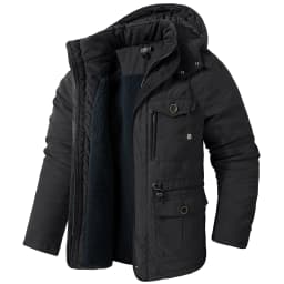 Men Oversized Hooded Lamb Fleece Parkas Men Thick Multi Pocket Mid Length Outerwear Winter Thick Parkas Males Thermal Parkas