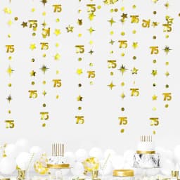 Rose Gold Happy Birthday Garlands Decorations Paper Circle Dots Star Hanging Streamer for 1st 16th 21st 30th 50th 70th Birthday