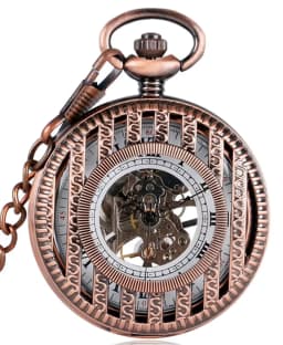 10pcs/lot Vintage Vertical Stripes Case Flip Mechanical Pocket Watch Roman Dial Hand Wind Skeleton Men Women Gift Watch