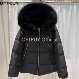 OFTBUY Real Fox Fur Collar Women's Down Coats and Parkas Winter Fashion Warm Thick Slim Zipper Outerwear Women Hooded Parkas
