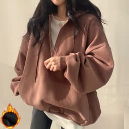 Women Hoodie Harajuku Loose Oversized Solid Color Top Half Zip Up Sweatshirt Female Casual Long Sleeve Pocket Hooded Coats 2025