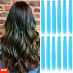 Colored Highlight 22 Inch Synthetic Hair Extensions Rainbow Long Straight Hairpieces for Women Kids Girls Purple Pink Blue
