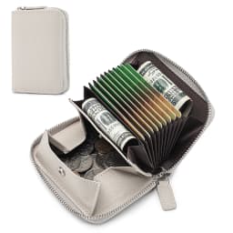 Genuine Leather Small Accordion Card Cases Holder For Women RFID Blocking Zipper Credit Card Wallet with Coin Pouch 2 Cash Slot