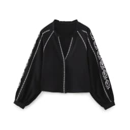 KEYANKETIAN Spring New Ethnic Style Embroidered Lantern Sleeve Black Shirt Women's V-Neck Long-Sleeved Pullover Smock