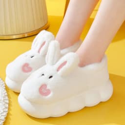 8 cm High Platform Furry Slippers Women's Winter Fluffy Ear Home Shoes Woman White Bunny Rabbit Slippers Woman House Clog Shoes