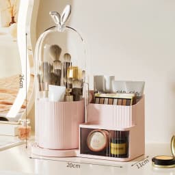360° Rotating Cosmetic Brush Shelf Organizer Cosmetic Display Case Desktop with Drawer Storage Organizer For Living Room Bedroom