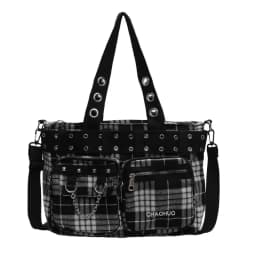 PU CHAINS Zipper Shoulder Bag Buckle Decorative Casual Women's Bags on Sale 2026 New Plaid Locomotive Style Women's Handbags