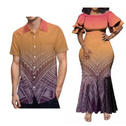 Support Custom Women'S Crew-Neck Dress Midi Party Fishtail Long Dress Polynesian Samoan Couple Suit Matching Men'S Aloha Shirt