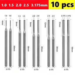 10pcs Carbide End Mill  3.175mm （1/8）Shank 2 Flute Straight Slot Milling Cutter MDF Plastic Wood Cutter CNC Machine Router Bit