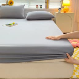 Soft Cotton Fitted Bed Sheet with Elastic Band Solid Color Mattress Cover for Single Double King Queen Bed 140/150/160/180/200