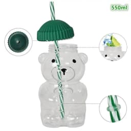 With Straw Transparent Creative Milk Coffee Water Cups 550ML Cartoon Bear Shaped Coffee Mug Cute Bear Mug PET Plastic Cup
