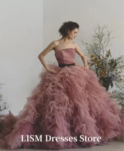 LISM One Line Collar A-Line Japan Wedding Dresses Removable Soft Tulle Strapless Tiered Layered Elegant Evening Gowns Customized