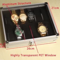 Aluminum Structure Watch Storage Box 12 Grid Slot Jewelry Display Square Case Suede Inside Rectangle Watch Holder for Organizing