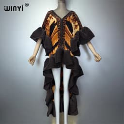 WINYI Summer Pleated Elastic Maxi Kaftan Boho Evening Dress Elegant Beach Cover Up Luxury Party Dress Dubai Style Abaya