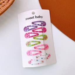 Girls Hair Clips 10 Set Mini Press Clips Colorful Baked Lacquer Baby Safe Snaps Cute Cartoon Prints Pink Hair Barrettes