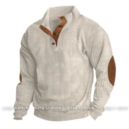 Men's Corduroy Solid Color Splicing Long Sleeve Shirt Pullover Retro Casual Large Size Men's Jacket Men's