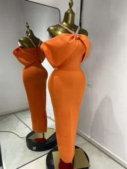 Women Luxury Orange Crystal Halter Off Shoulder Long Bandage Dress One Piece Celebrity Evening Club Party Dresses Wholesale