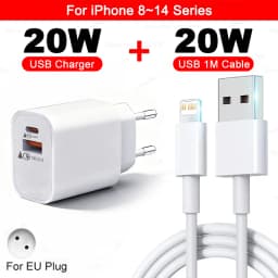 PD 20W USB Fast Charger For iPhone 14 13 12 11 Pro Max XS X XR 7 8 Plus Type C Plug EU US Wall Charger Fast Charging Data Cable