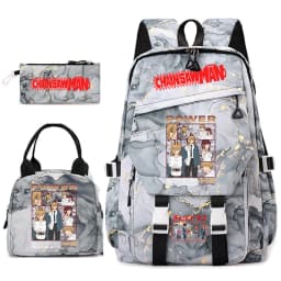 Chainsaw Man Anime Print Student Backpack Set for Girls with Lunch Bag Pencil Case School Daily Use
