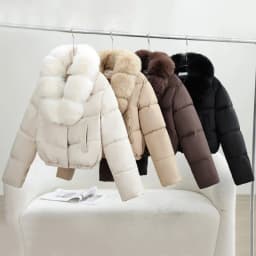Korean Trend 2026 Winter New Women's Solid Color Short Down Cotton Jacket Simple V-neck Fashion Loose Fur Collar Jacket