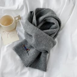 Fresh and Sweet New Winter Knit Wool Small Scarf for Women High - end Dog Embroidery Japanese - Korean Simple Matching