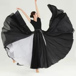 Double Layer Contrast Color Modern Dance Skirt Large Swing Half Body Skirt Performance Costume for Art Students Chiffon Material