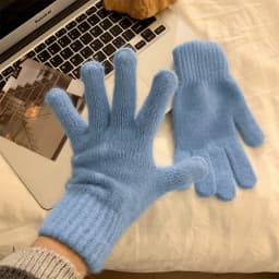 1 Pair Solid Cute Girl Student Winter Thick Knitted Woolen Full Finger Gloves Women Outdoor Cycling Driving Fashion Windproof